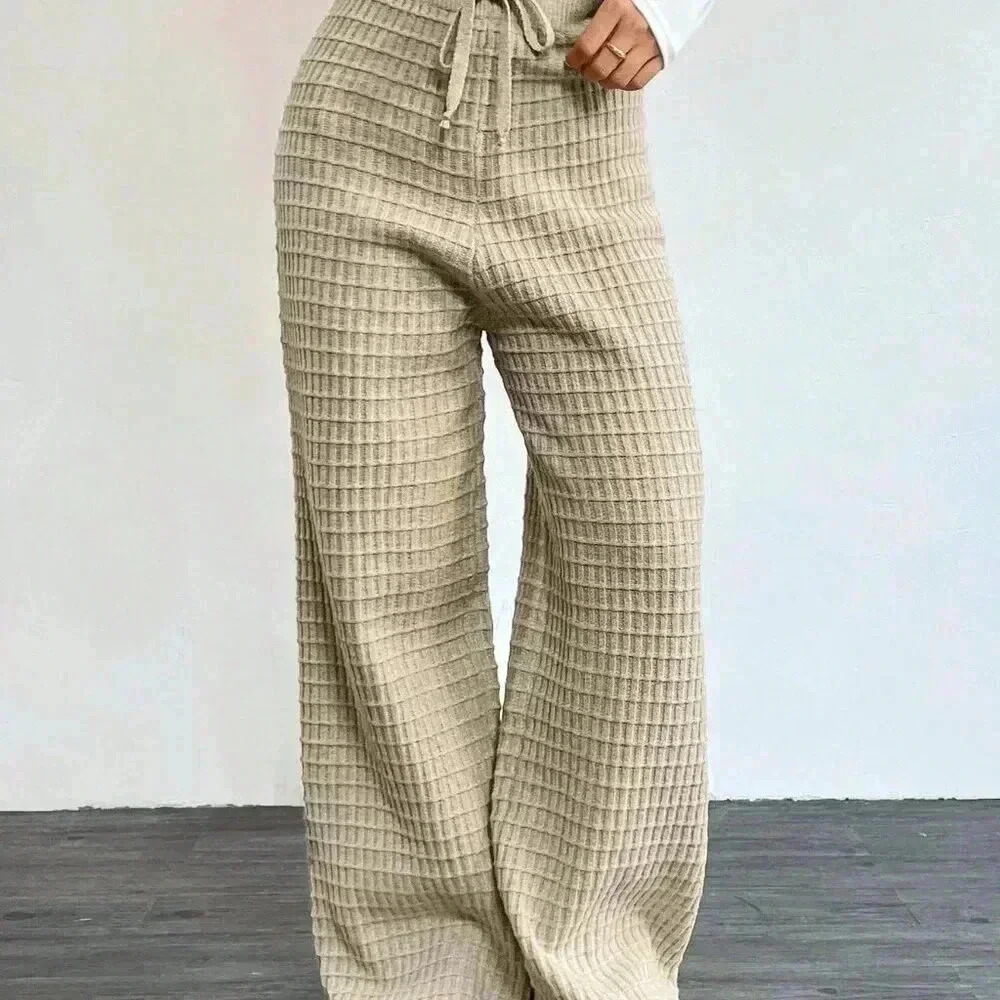Khaki Casual Women's Flare Knitted Pants - Picture 5 of 6